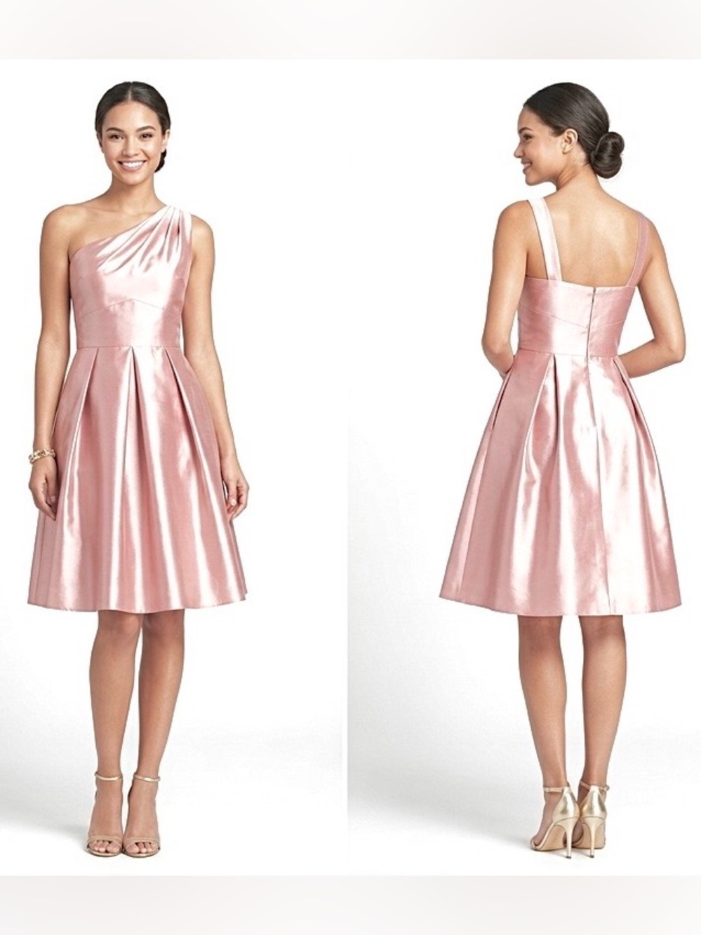 New ALFRED SUNG One Shoulder Midi Tea Length Pink Dress D458 Bridesmaid Size 6